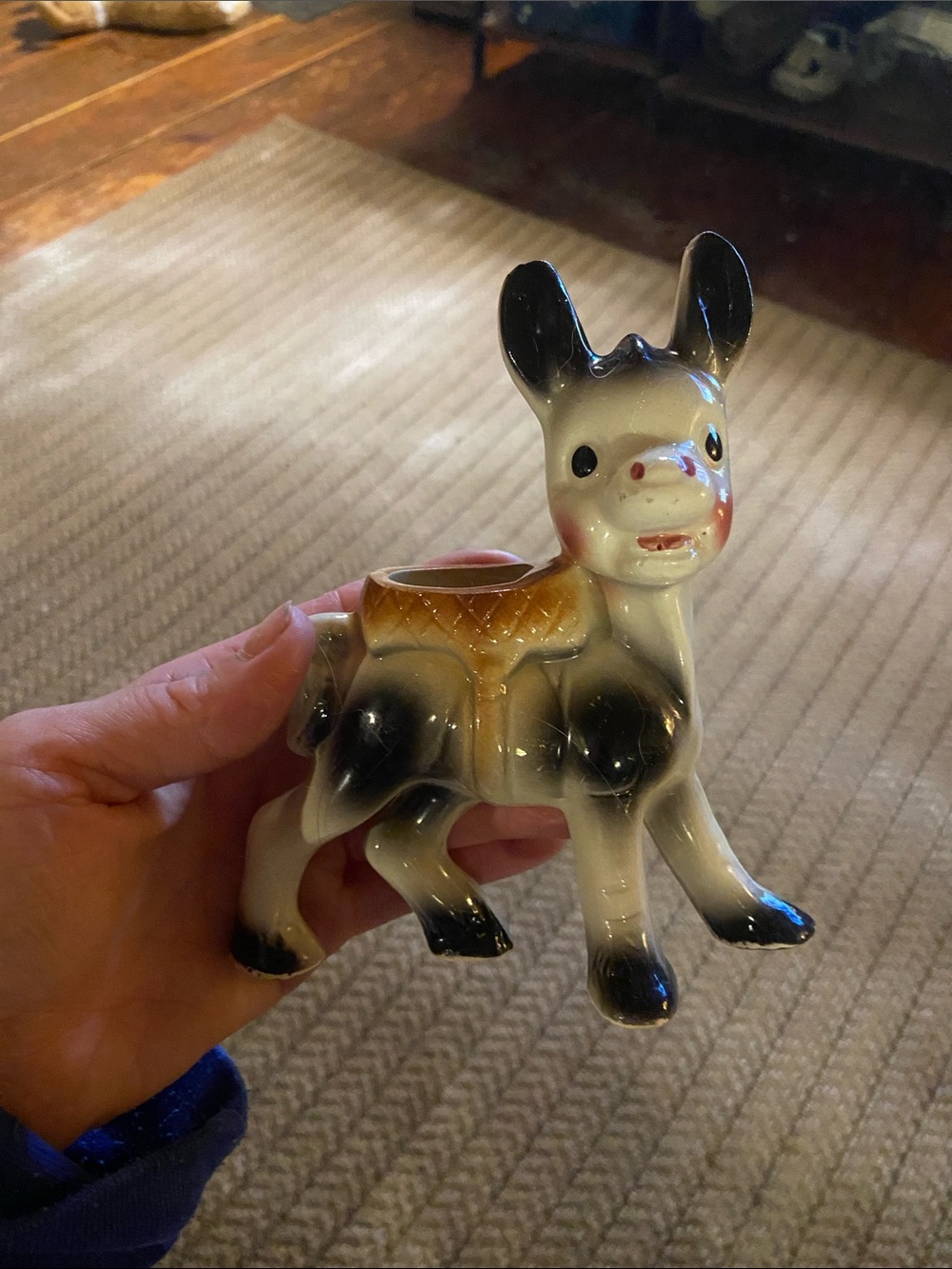 Ceramic Donkey Accent Vase in Black, White and Brown